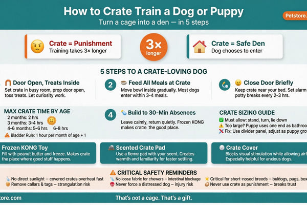 How to Crate Train a Dog or Puppy — 5 steps infographic by Petstore.com