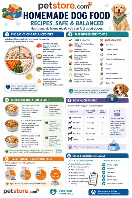 Homemade Dog Food Recipes: Safe & Balanced — petstore.com infographic