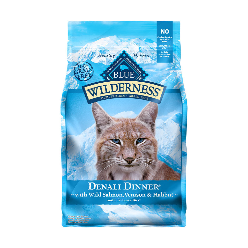 Blue Buffalo Wilderness Grain Free Denali Dinner with Wild Salmon Venison & Halibut Adult Cat Food 4 Lbs